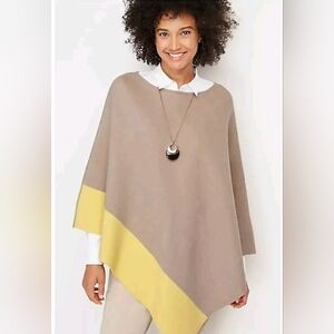 J. Jill Reversible Color Blocked Knit Poncho Porcini Lemon Women's Sizes NWT